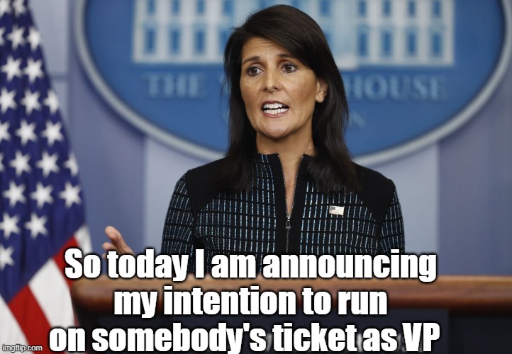 I used to like her | So today I am announcing my intention to run on somebody's ticket as VP | image tagged in nikky halley | made w/ Imgflip meme maker