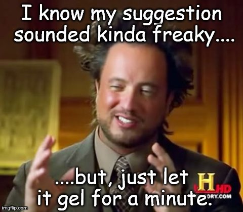 Ancient Aliens | I know my suggestion sounded kinda freaky.... ....but, just let it gel for a minute. | image tagged in memes,ancient aliens | made w/ Imgflip meme maker