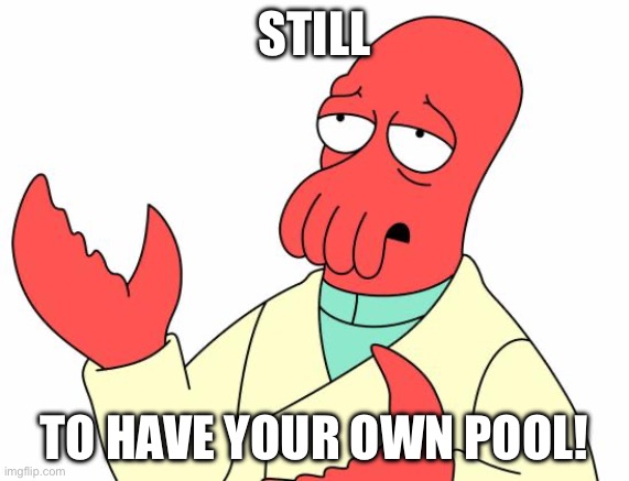 Zoidberg Pool | STILL; TO HAVE YOUR OWN POOL! | image tagged in memes,futurama zoidberg | made w/ Imgflip meme maker