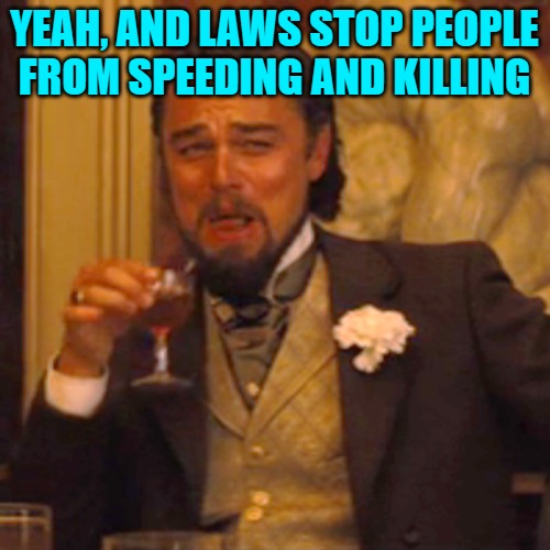 Laughing Leo Meme | YEAH, AND LAWS STOP PEOPLE FROM SPEEDING AND KILLING | image tagged in memes,laughing leo | made w/ Imgflip meme maker