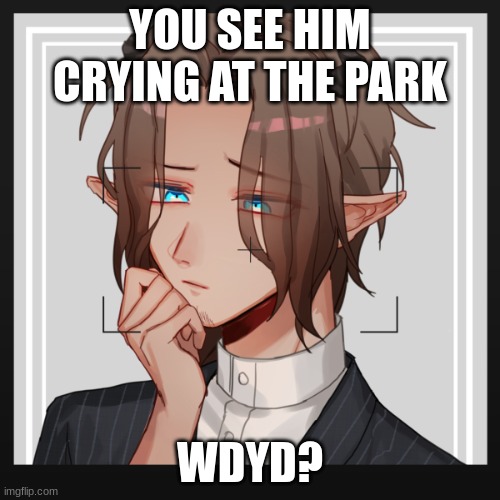 romance is ok if so male preferred i can give out memechat if needed or asked for any rp | YOU SEE HIM CRYING AT THE PARK; WDYD? | made w/ Imgflip meme maker