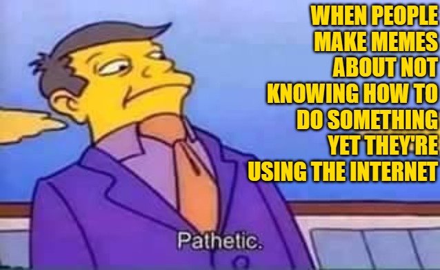 skinner pathetic | WHEN PEOPLE MAKE MEMES ABOUT NOT KNOWING HOW TO DO SOMETHING YET THEY'RE USING THE INTERNET | image tagged in skinner pathetic | made w/ Imgflip meme maker