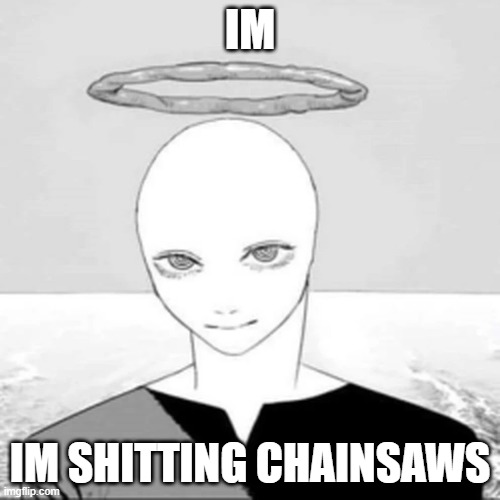 idk | IM; IM SHITTING CHAINSAWS | image tagged in chainsaw | made w/ Imgflip meme maker