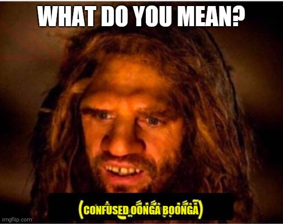 confused oonga boonga | WHAT DO YOU MEAN? CONFUSED OONGA BOONGA | image tagged in confused oonga boonga | made w/ Imgflip meme maker