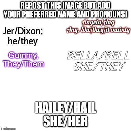 BELLA/BELL
SHE/THEY | made w/ Imgflip meme maker