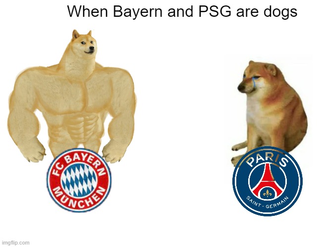 Buff Doge vs. Cheems Meme | When Bayern and PSG are dogs | image tagged in memes,buff doge vs cheems | made w/ Imgflip meme maker