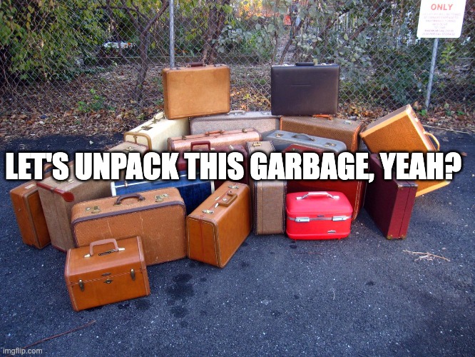 Luggage | LET'S UNPACK THIS GARBAGE, YEAH? | image tagged in luggage | made w/ Imgflip meme maker