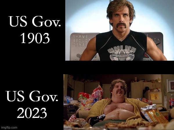 US Government Then and Now | US Gov.
1903; US Gov.
2023 | image tagged in big government,government corruption,us government | made w/ Imgflip meme maker
