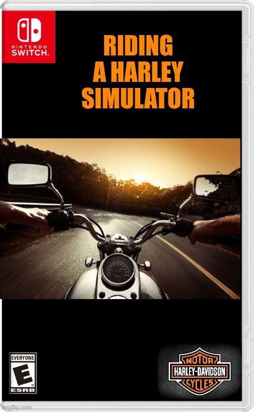 Ride into the sunset | RIDING A HARLEY SIMULATOR | image tagged in nintendo switch,harley davidson,video games,motorcycle | made w/ Imgflip meme maker