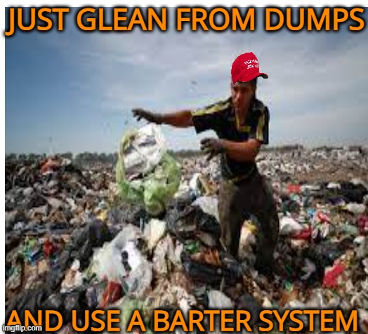 JUST GLEAN FROM DUMPS AND USE A BARTER SYSTEM | made w/ Imgflip meme maker