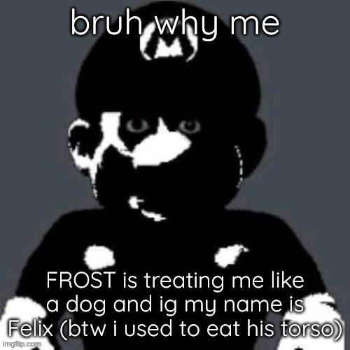 @heaven.s trap post | bruh why me; FROST is treating me like a dog and ig my name is Felix (btw i used to eat his torso) | image tagged in heaven s trap post | made w/ Imgflip meme maker