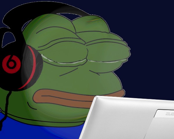 Pepe looking at tablet Blank Meme Template