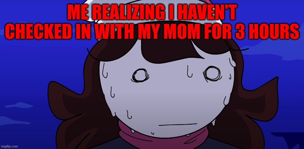 when i realize i havent checked in | ME REALIZING I HAVEN'T CHECKED IN WITH MY MOM FOR 3 HOURS | image tagged in jaiden sweating nervously | made w/ Imgflip meme maker