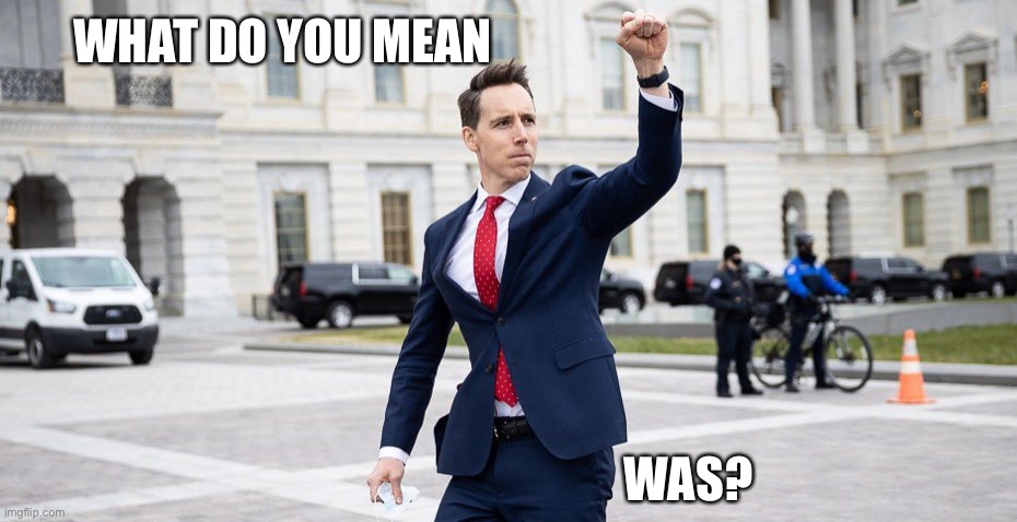 Traitor Josh Hawley | WHAT DO YOU MEAN WAS? | image tagged in traitor josh hawley | made w/ Imgflip meme maker