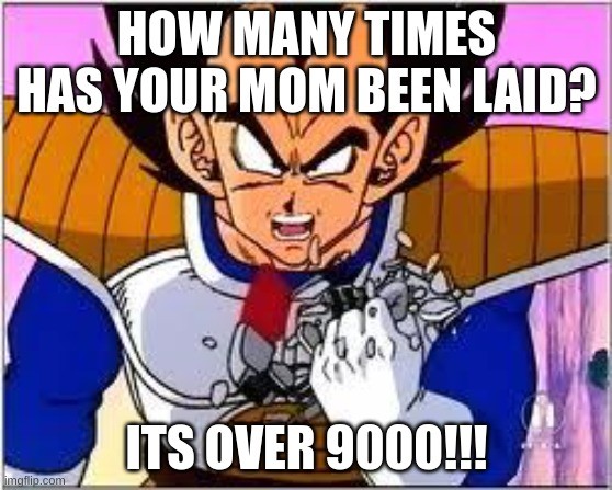 My mom's been busy... | HOW MANY TIMES HAS YOUR MOM BEEN LAID? ITS OVER 9000!!! | image tagged in its over 9000 | made w/ Imgflip meme maker