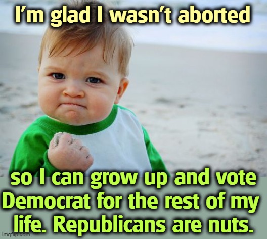 Upcoming generations hate the GOP. | I'm glad I wasn't aborted; so I can grow up and vote Democrat for the rest of my 
life. Republicans are nuts. | image tagged in memes,success kid original,republican party,youth,vote,fail | made w/ Imgflip meme maker