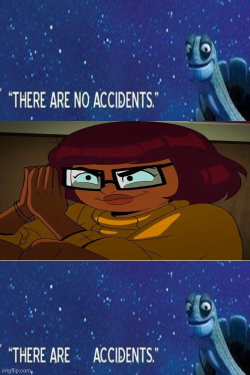You're all thinking the same thing. | image tagged in velma,there are no accidents,oogway,kung fu panda,scooby doo | made w/ Imgflip meme maker