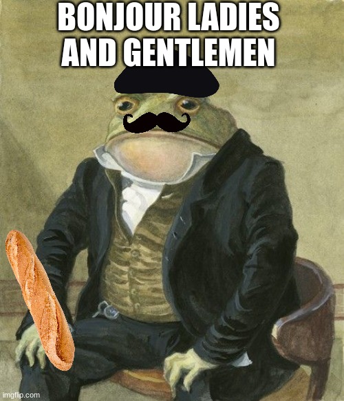 French Frog | BONJOUR LADIES AND GENTLEMEN | image tagged in gentleman frog | made w/ Imgflip meme maker