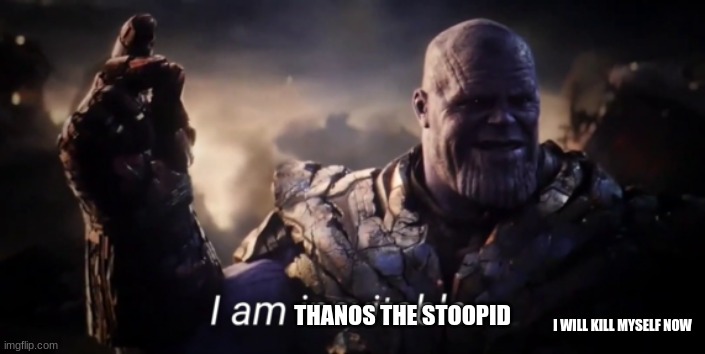 POV: when Thanos snapped his fingers he was part of the half of the universe who died | THANOS THE STOOPID; I WILL KILL MYSELF NOW | image tagged in i am inevitable | made w/ Imgflip meme maker