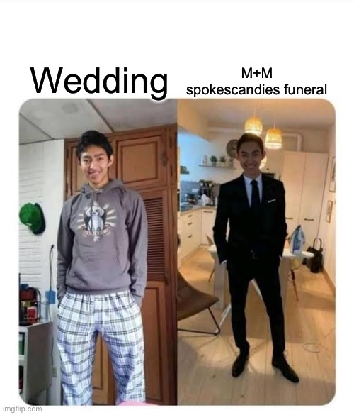 They’re getting rid of our beloved mascots :( | M+M spokescandies funeral; Wedding | image tagged in my sister's wedding,sad,memes | made w/ Imgflip meme maker
