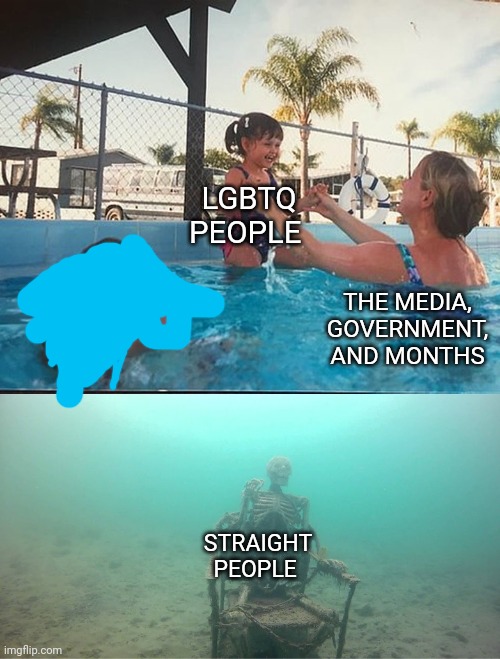 Mother Ignoring Kid Drowning In A Pool | LGBTQ PEOPLE STRAIGHT PEOPLE THE MEDIA, GOVERNMENT, AND MONTHS | image tagged in mother ignoring kid drowning in a pool | made w/ Imgflip meme maker