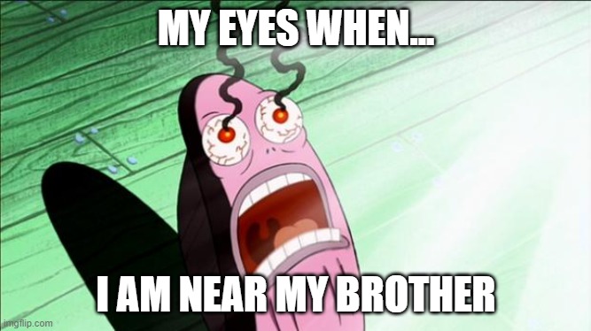 Spongebob My Eyes | MY EYES WHEN... I AM NEAR MY BROTHER | image tagged in spongebob my eyes | made w/ Imgflip meme maker