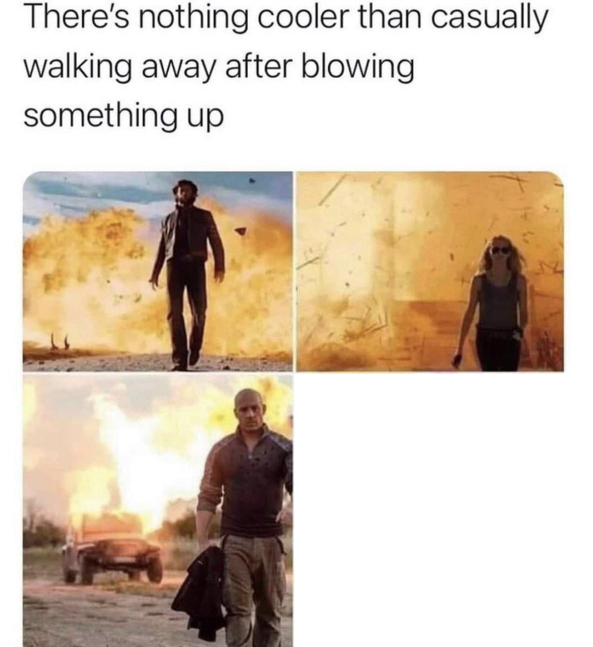 High Quality walking away after blowing up Blank Meme Template