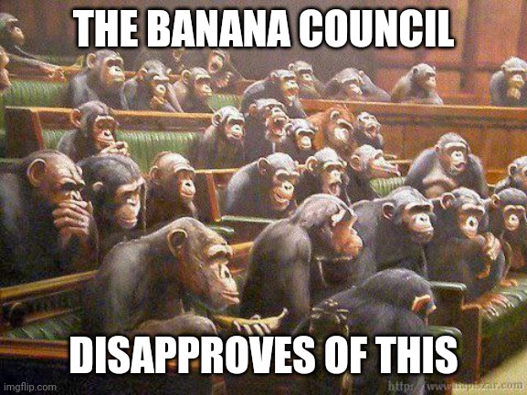 The banana council | THE BANANA COUNCIL; DISAPPROVES OF THIS | image tagged in the banana council | made w/ Imgflip meme maker