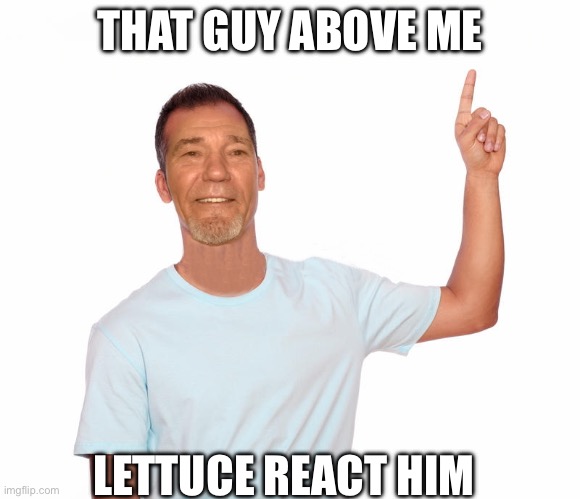 Lol | THAT GUY ABOVE ME; LETTUCE REACT HIM | image tagged in point up | made w/ Imgflip meme maker