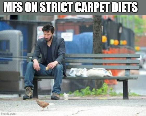 Sad Keanu Meme | MFS ON STRICT CARPET DIETS | image tagged in memes,sad keanu | made w/ Imgflip meme maker