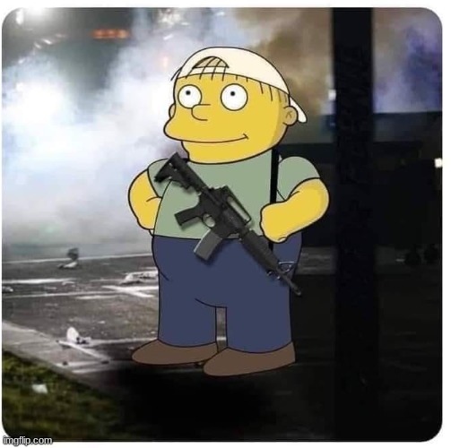 RALPH WIGGUM WITH AK-47, KID SHOOTER | image tagged in ralph wiggum with ak-47 kid shooter | made w/ Imgflip meme maker