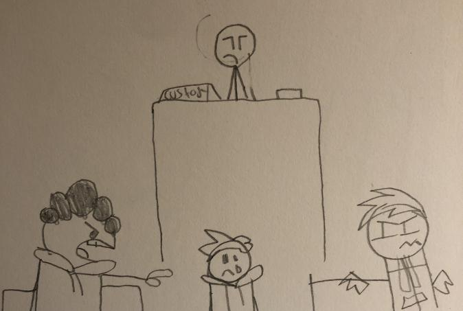 High Quality Bush Head and Danny fighting over who gets Carnny in court Blank Meme Template