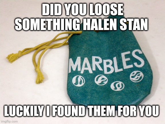 Marbles | DID YOU LOOSE SOMETHING HALEN STAN LUCKILY I FOUND THEM FOR YOU | image tagged in marbles | made w/ Imgflip meme maker