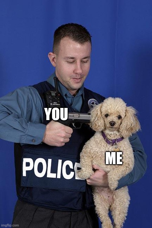 Dog Killing Cop | YOU ME | image tagged in dog killing cop | made w/ Imgflip meme maker