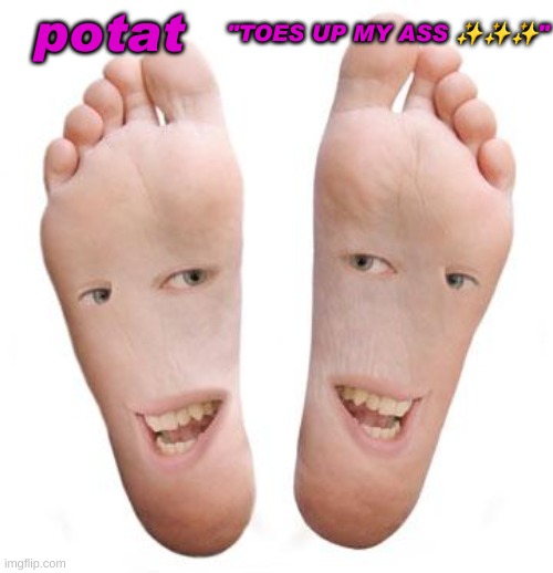 toes up my ass | "TOES UP MY ASS ✨✨✨"; potat | image tagged in feet | made w/ Imgflip meme maker