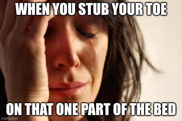 First World Problems | WHEN YOU STUB YOUR TOE; ON THAT ONE PART OF THE BED | image tagged in memes,first world problems | made w/ Imgflip meme maker
