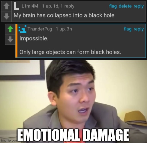 Your mean ;( | EMOTIONAL DAMAGE | image tagged in emotional damage,insult,comments,comment | made w/ Imgflip meme maker