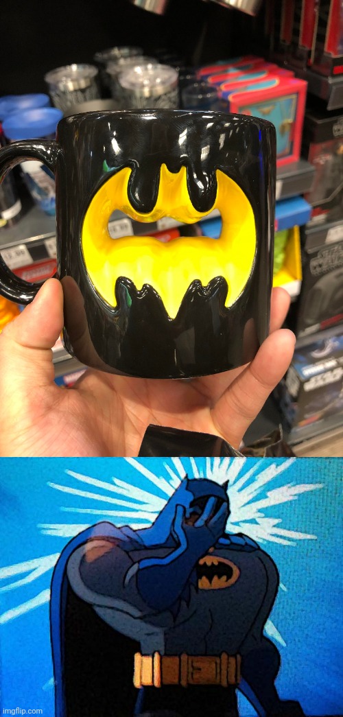 Seriously, a hole through the Batman mug | image tagged in batman facepalm,you had one job,batman,mug,memes,hole | made w/ Imgflip meme maker