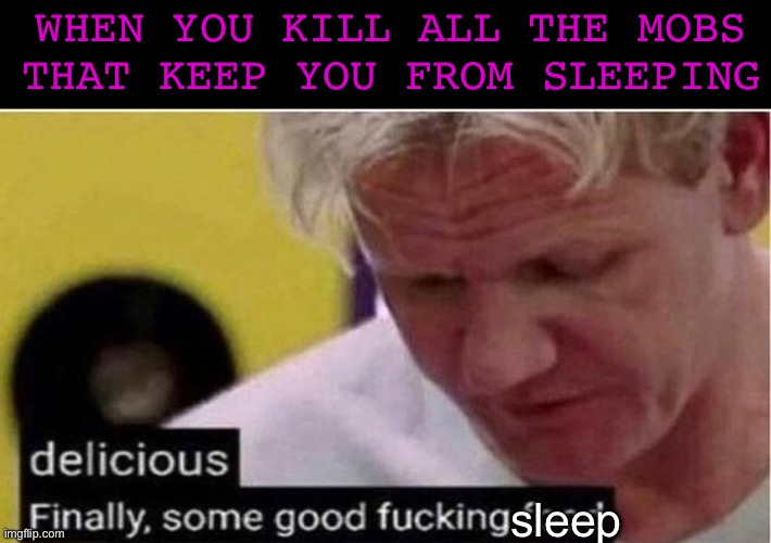 It’s the same feeling when you take a good piss | WHEN YOU KILL ALL THE MOBS THAT KEEP YOU FROM SLEEPING; sleep | image tagged in gordon ramsay some good food,mobs,sleep,minecraft,relatable,mems | made w/ Imgflip meme maker