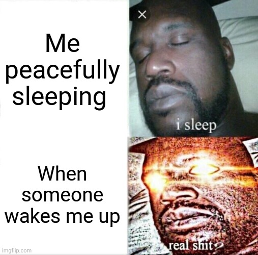 Sleeping Shaq | Me peacefully sleeping; When someone wakes me up | image tagged in memes,sleeping shaq | made w/ Imgflip meme maker