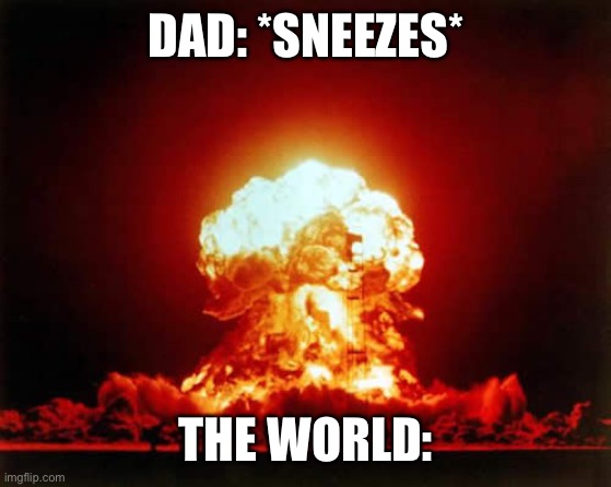 Memes | DAD: *SNEEZES*; THE WORLD: | image tagged in memes,nuclear explosion | made w/ Imgflip meme maker