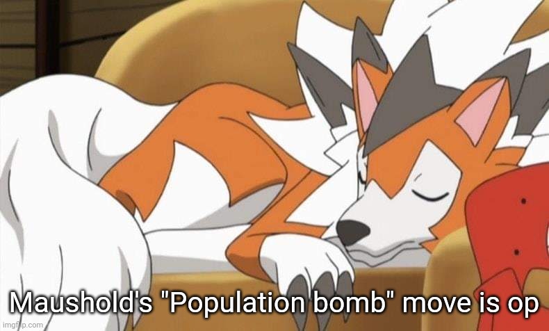 Lycanroc | Maushold's "Population bomb" move is op | image tagged in lycanroc | made w/ Imgflip meme maker