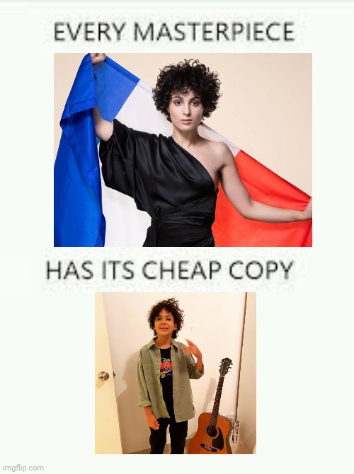 Barbara Pravi vs Enzo Hilaire | image tagged in every masterpiece has its cheap copy,memes,eurovision,singers,french | made w/ Imgflip meme maker