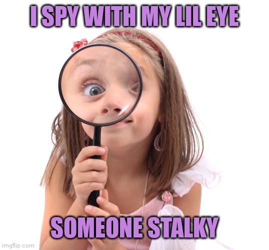 I spy a stalker | I SPY WITH MY LIL EYE; SOMEONE STALKY | image tagged in stalking | made w/ Imgflip meme maker