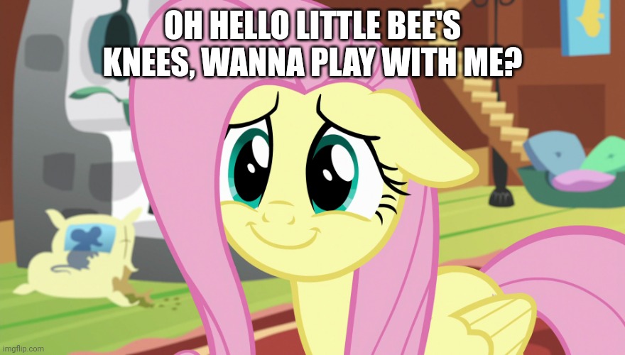 Shyabetes (MLP) | OH HELLO LITTLE BEE'S KNEES, WANNA PLAY WITH ME? | image tagged in shyabetes mlp | made w/ Imgflip meme maker