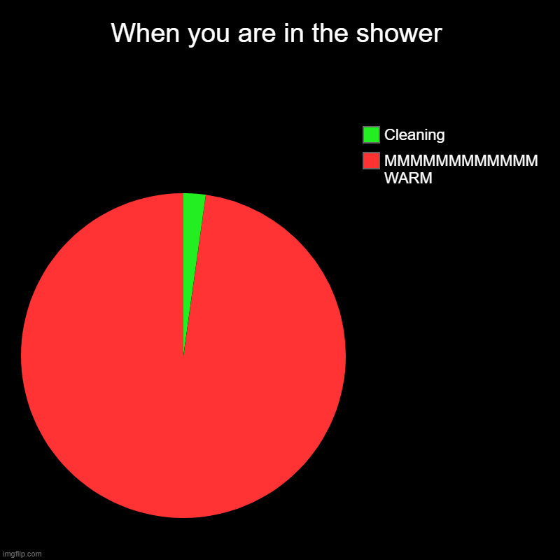 When you are in the shower | MMMMMMMMMMMM WARM, Cleaning | image tagged in charts,pie charts | made w/ Imgflip chart maker