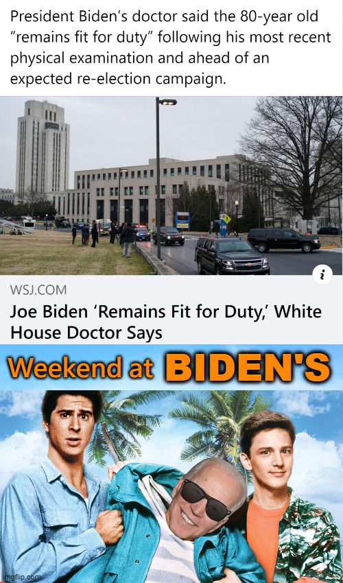 WH doc: In this clinic we separate physical and mental VERY strictly | BIDEN'S; Weekend at | image tagged in politics lol,joe biden,funny | made w/ Imgflip meme maker