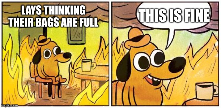 This is Fine (Blank) | THIS IS FINE; LAYS THINKING THEIR BAGS ARE FULL | image tagged in this is fine blank | made w/ Imgflip meme maker