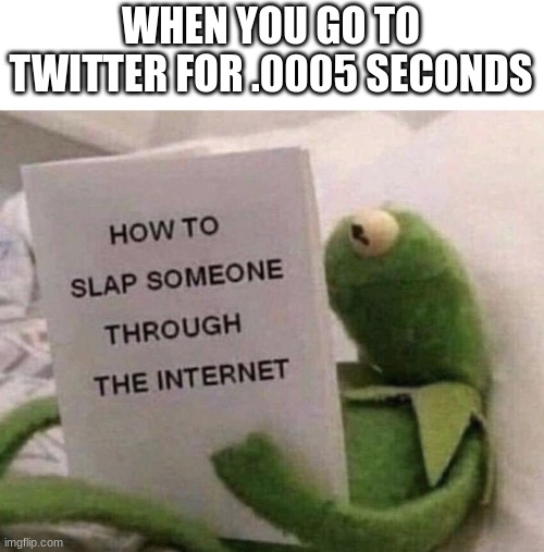 Chernobyl, app edition | WHEN YOU GO TO TWITTER FOR .0005 SECONDS | image tagged in kermit how to slap someone through the internet,memes | made w/ Imgflip meme maker