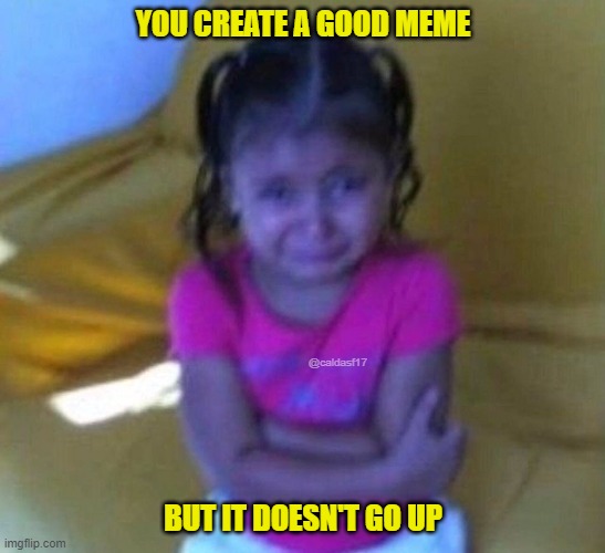 YOU CREATE A GOOD MEME; @caldasf17; BUT IT DOESN'T GO UP | image tagged in cry,meme | made w/ Imgflip meme maker
